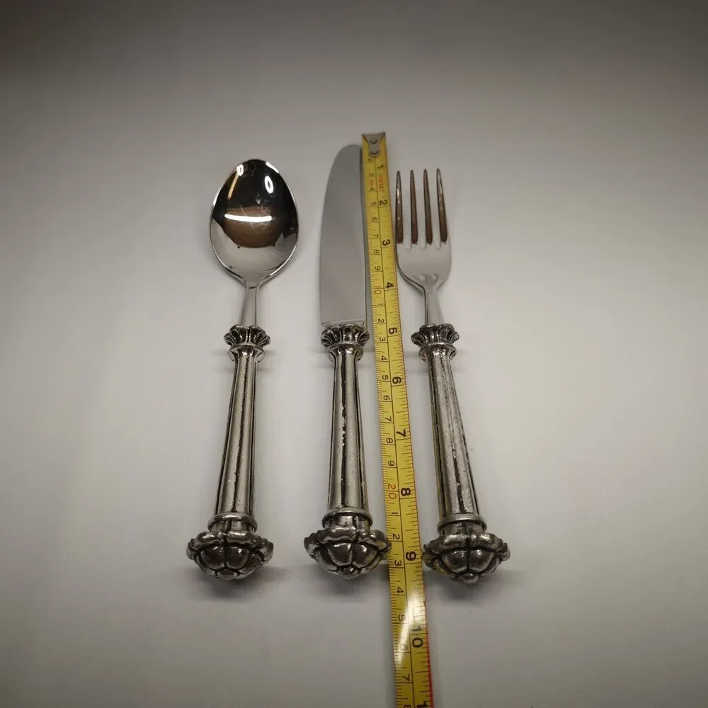 Italian 95 % Pewter Handle Flatware 3 Piece Place Setting 18/10 Stainless Steel